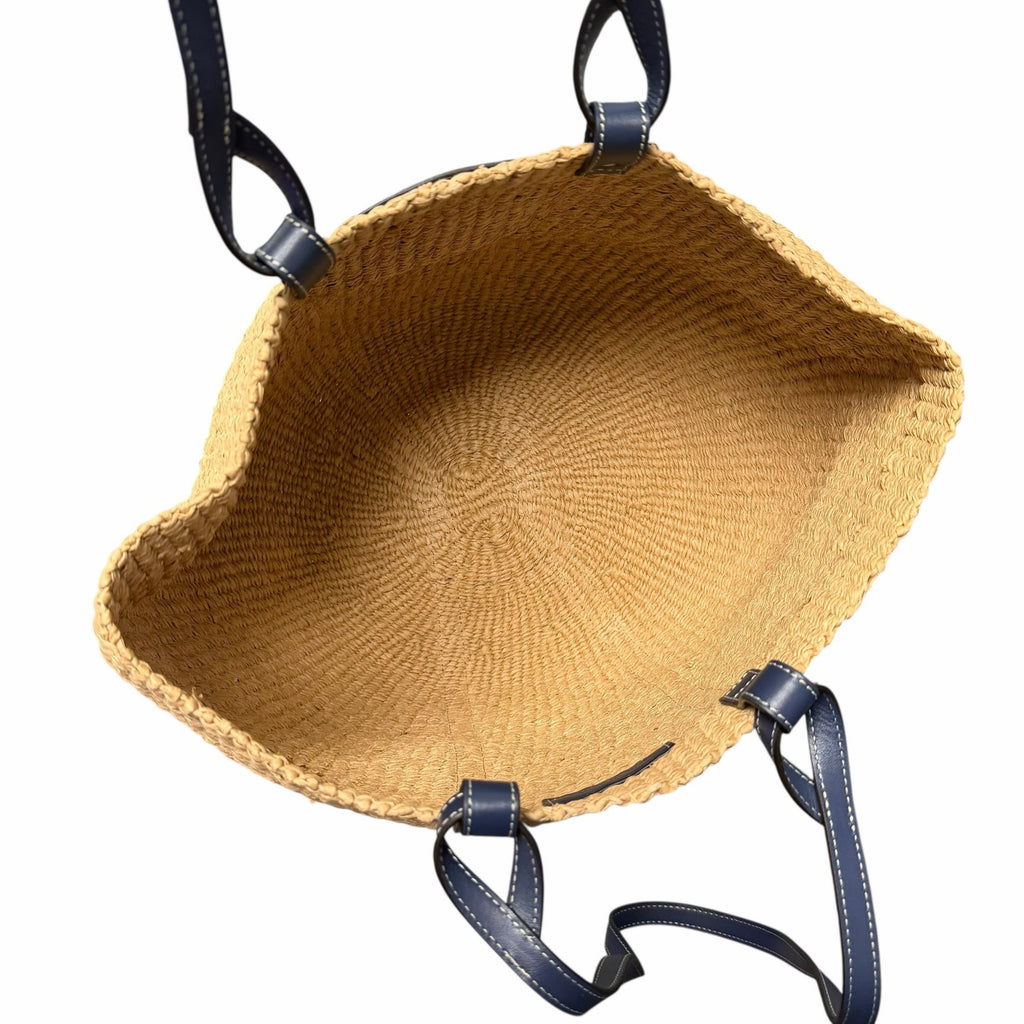 Chloe x Mifuko Large Raffia Basket Tote in Fair Trade Paper & Navy Leather