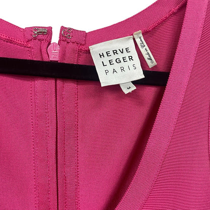 Herve Leger Paris Sleeveless Fit and Flare Scoop Neck Bandage Dress Pink Medium