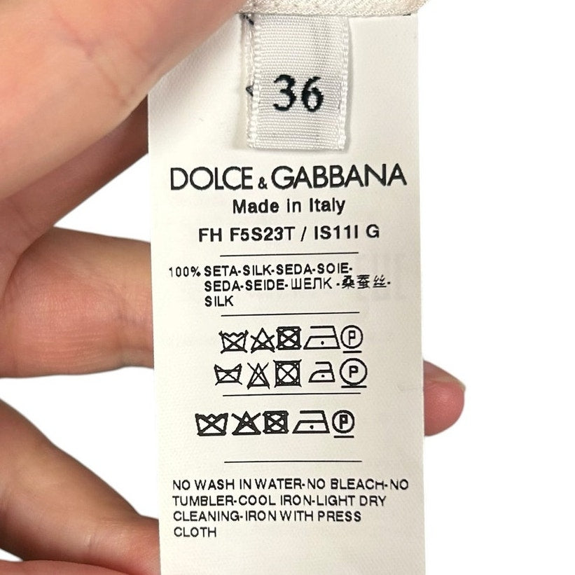 NWT Dolce & Gabbana White Multi Flower Bouquet Print Twill Vanity Shirt 36 US 0