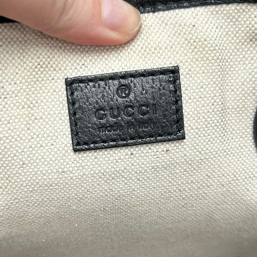 Gucci Black Leather Gold Interlocking GG Logo Ophidia Shopper Tote Bag