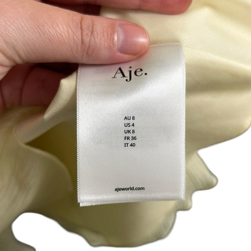 NWT Aje. Pastel Yellow Nisha One Shoulder Ruffle Mini Dress Womens US 4