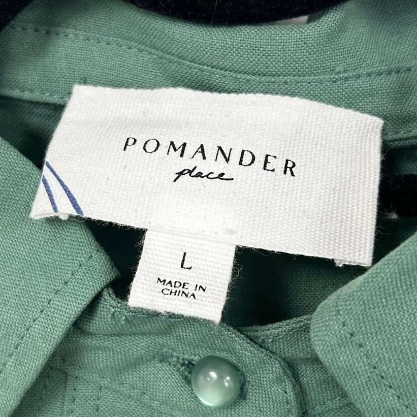 NWT Pomander Place Green 3/4 Sleeve Button Front Polly Mini Dress Womens Large
