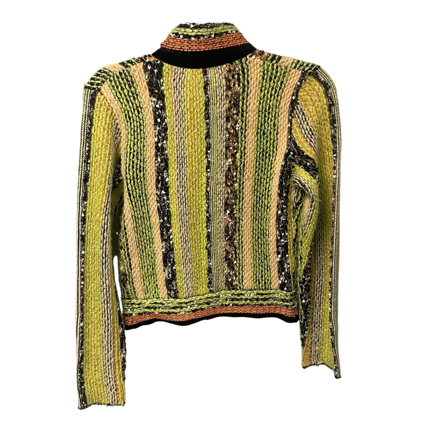 One Girl Who / Pride Wool Blend Metallic Knit Zip Up Cardigan Green Orange Small