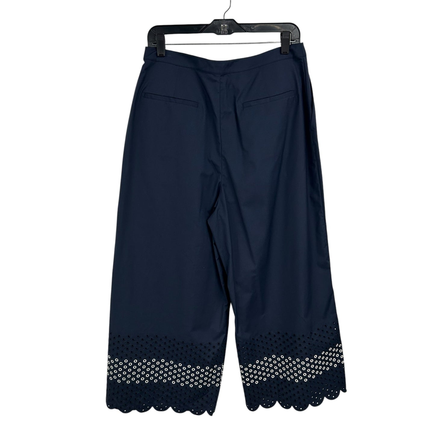 NWT Jason Wu Navy Blue Scalloped Eyelet Cotton Blend Culottes Pants Womens 12