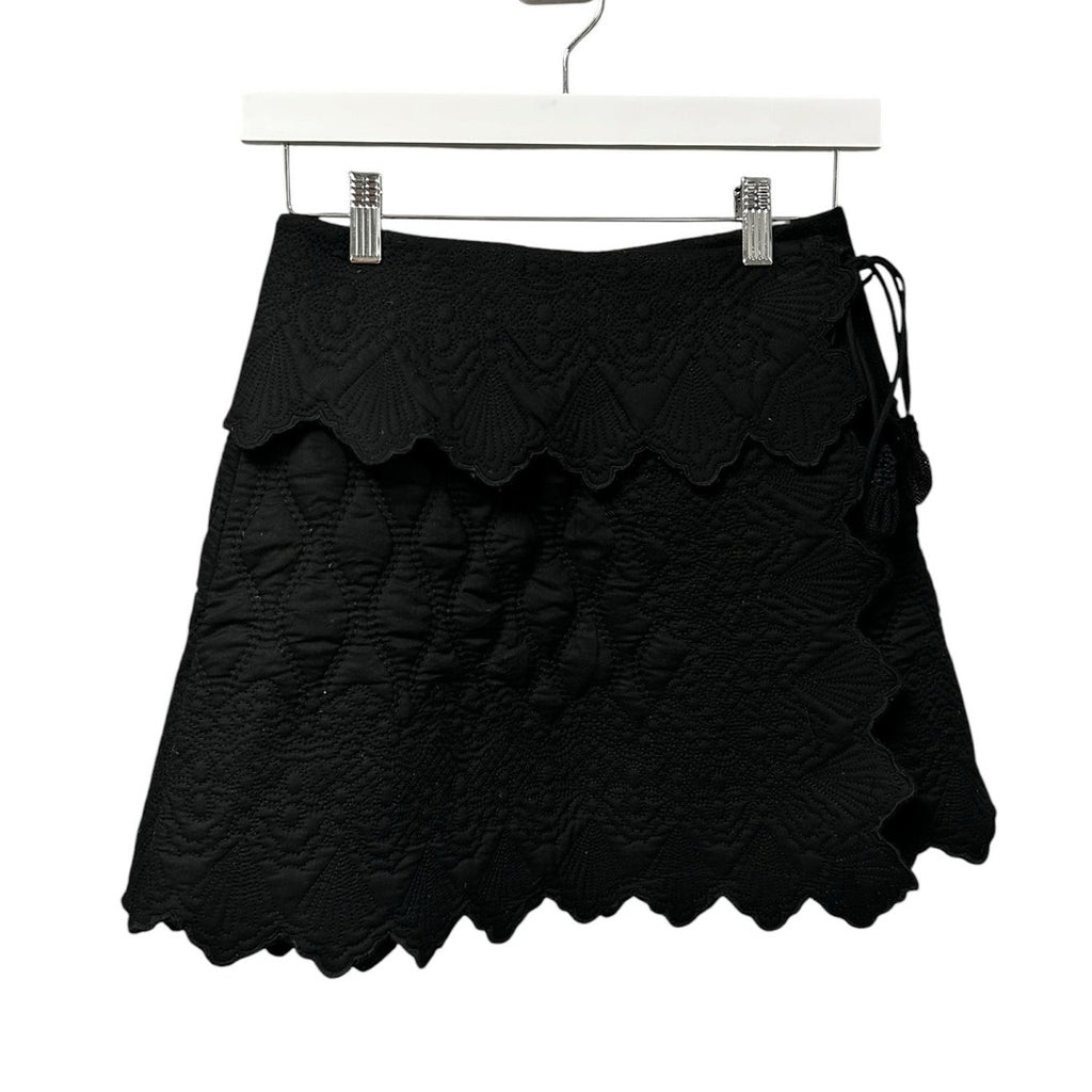 NWT Ulla Johnson Noir Black Taryn Quilted Scallop Mini Wrap Skirt Womens 0
