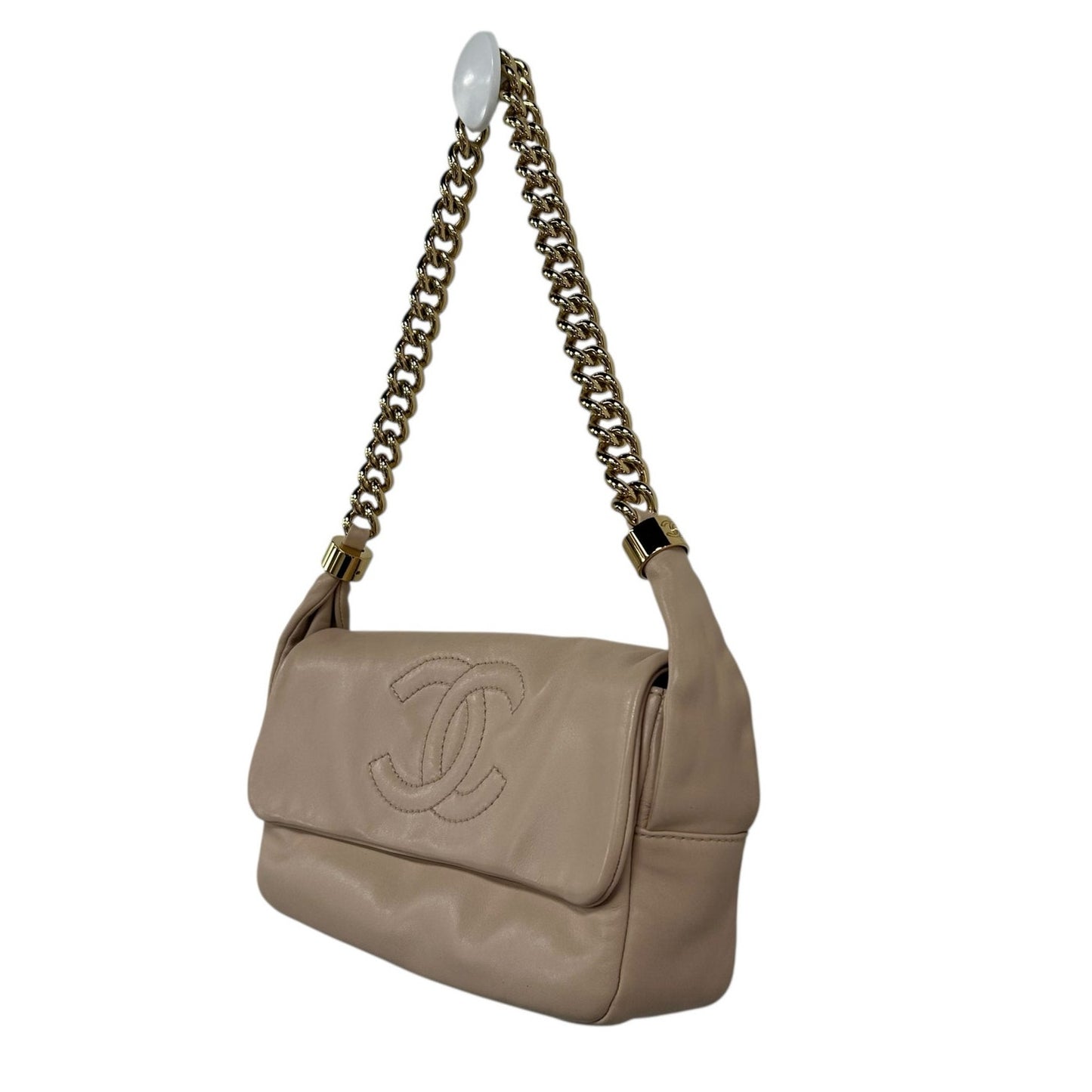 Chanel Blush Lambskin Gold Chain Stitch Logo Rodeo Drive Flap Shoulder Bag