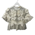 NWT Ulla Johnson Handmade Pearled Ivory Crochet Aliya Organza Blouse Womens 2