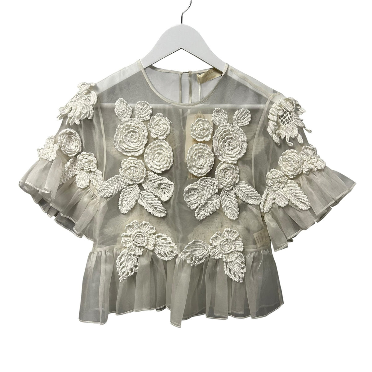 NWT Ulla Johnson Handmade Pearled Ivory Crochet Aliya Organza Blouse Womens 2