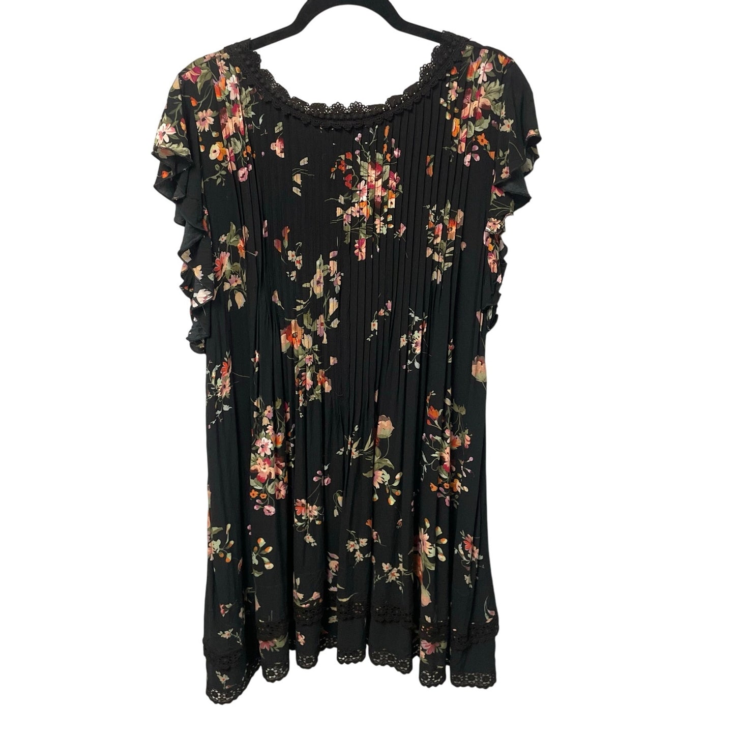 Jade Johnny Was Palma Pintuck Tunic Dress Black Floral Print Womens Size Large