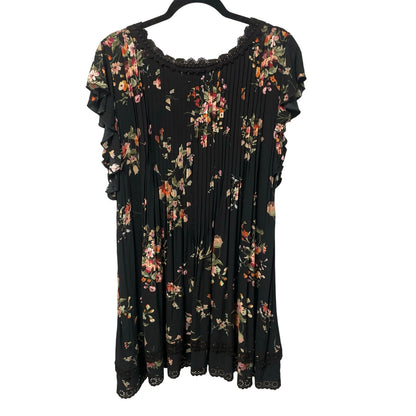 Jade Johnny Was Palma Pintuck Tunic Dress Black Floral Print Womens Size Large