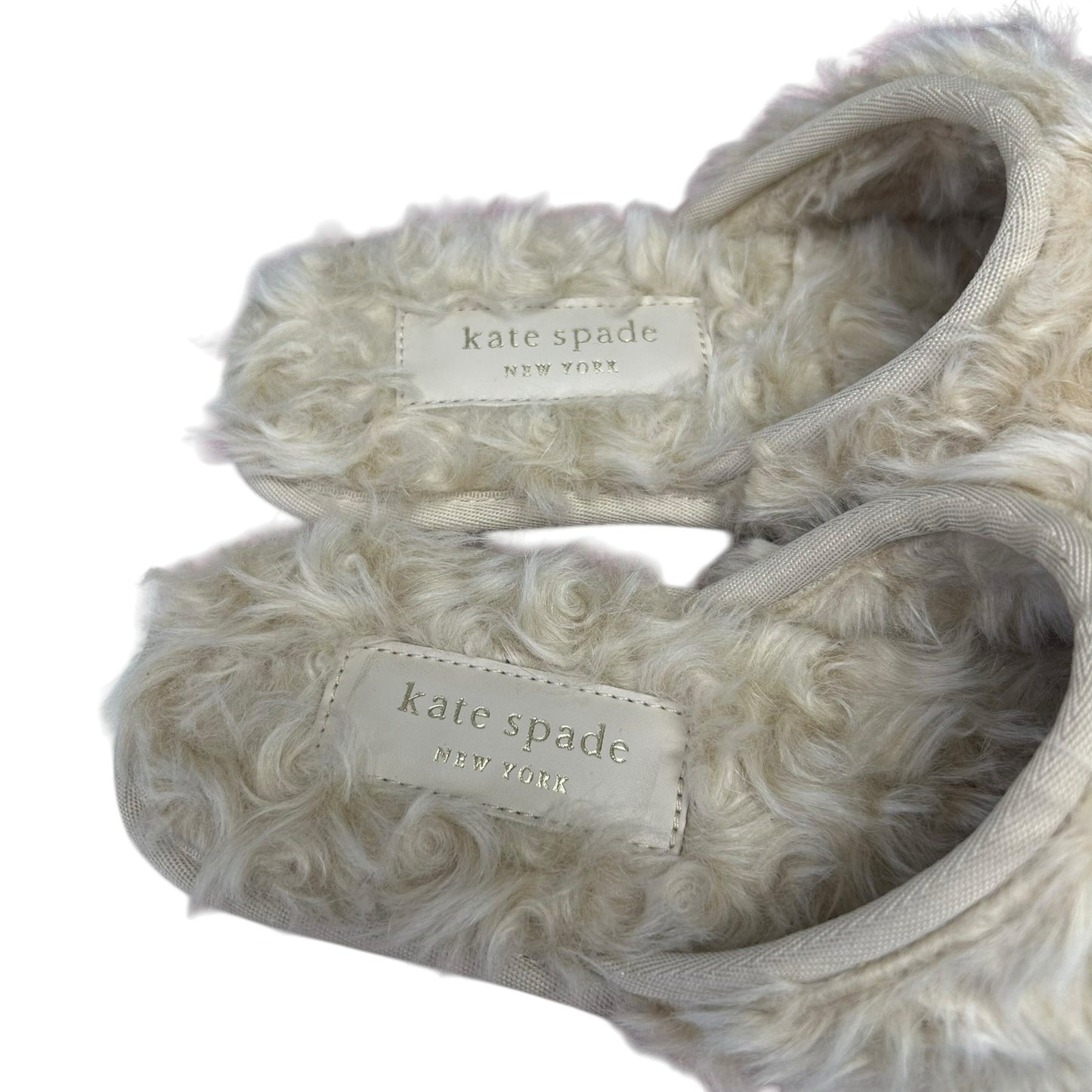 Kate Spade Dove Cream Fluffy Faux Fur Slip On Slipper Slides Womens 8