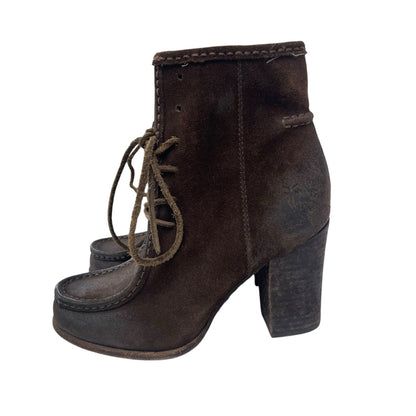 Frye Brown Suede Distressed Parker Moc Short Lace Up Ankle Boots Womens 6.5
