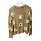 Lafayette 148 Plaster Tan White Fringe Trim Cutout Sweater Womens Medium