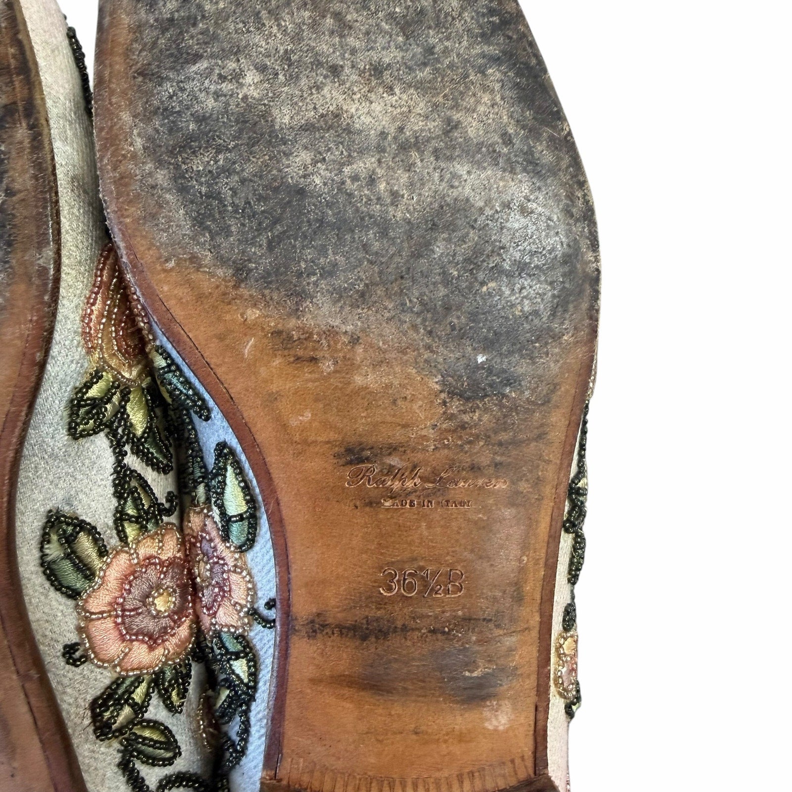 Ralph Lauren Purple Label Alonzo Embellished Denim Slipper Womens 36.5 / US 6.5
