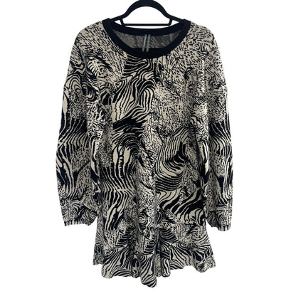 Anthropologie Slim Ruffle Knit Mini Sweater Dress Black Beige Animal Print Large