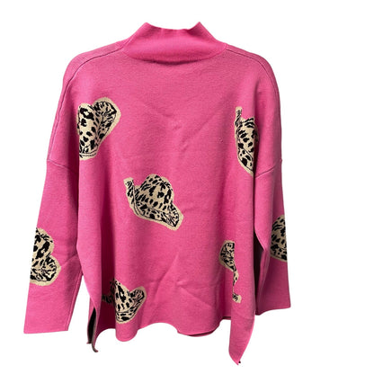NWT Entro Cowboy Hat Print Mock Neck Sweater Pink Womens Size Small