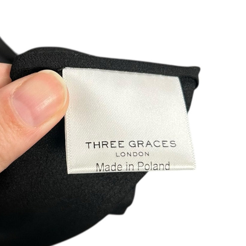 NWT Three Graces London Black 100% Silk Chloe Tiered Maxi Dress Womens 8 / US 4