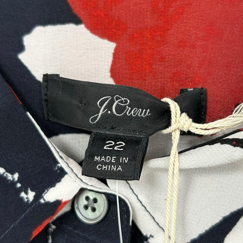 NWT J. Crew Silk Classic Fit Button Down in Navy Poppy Floral Print Womens 22