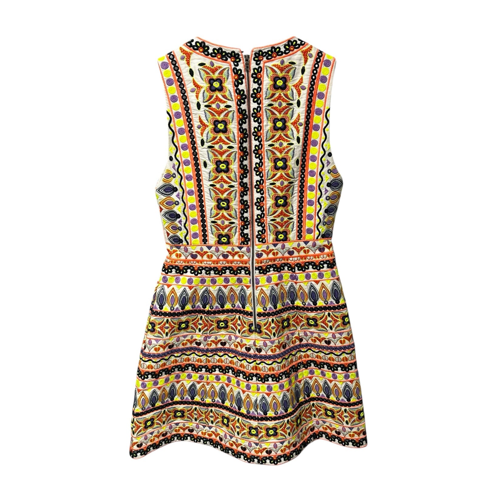 Alice + Olivia White Multicolor Patty V Neck Embroidered Mini Dress Womens 2