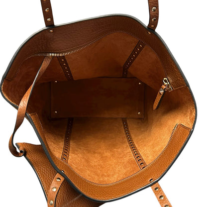 Valentino Garavani Brown Gold Signature Rockstud North-South Leather Tote Bag