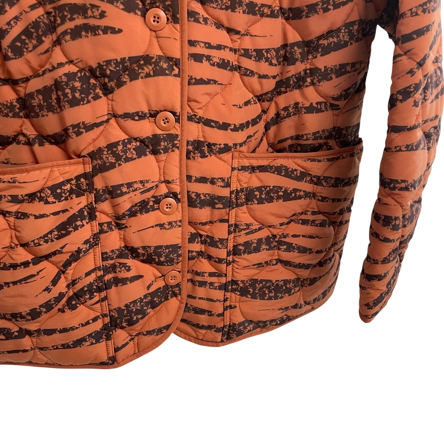 Anine Bing Elizabeth Quilted Tiger Print Shell Jacket in Brick Womens Medium