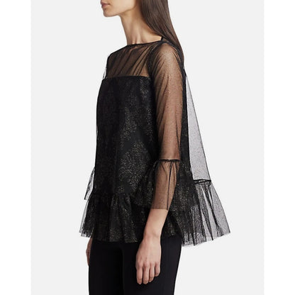 NWT Chiari Boni Black Deidre Illusion Print Bell Sleeve Top Womens 38 / US 2