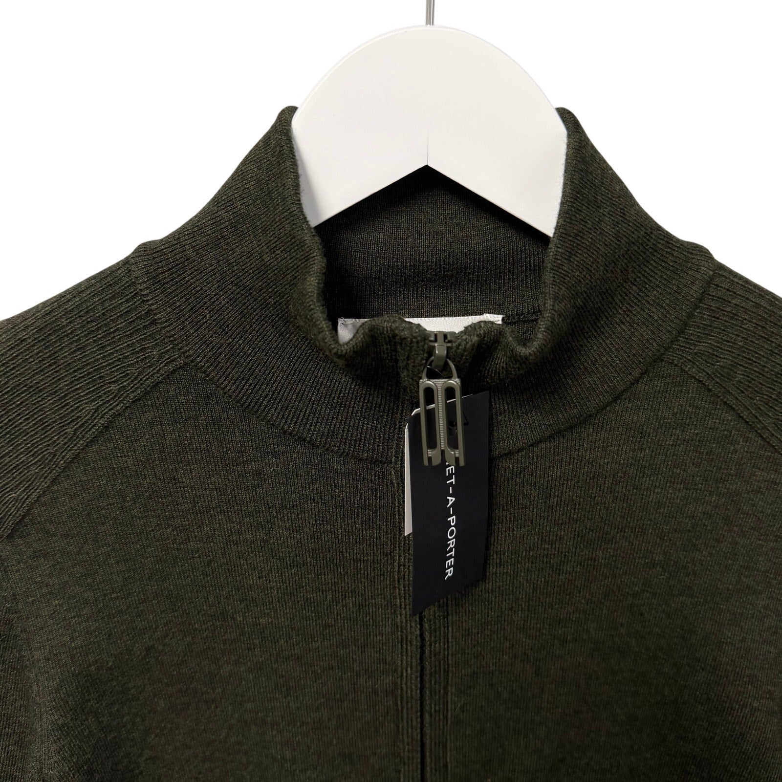 NWT Victoria Beckham Fine Merino Wool Blend Zip Up Jacket Oregano Green Small