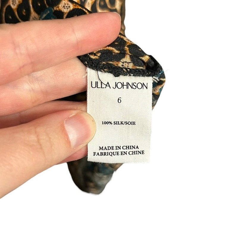 Ulla Johnson Gerbera Floral Print Long Puff Sleeve Oni Silk Mini Dress Womens 6