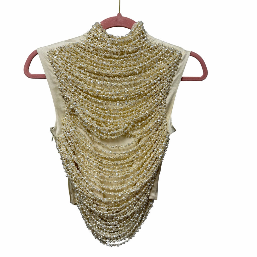 NWT Cult Gaia Taragi Top Hand Beaded Draped Pearl Embellished Womens Small