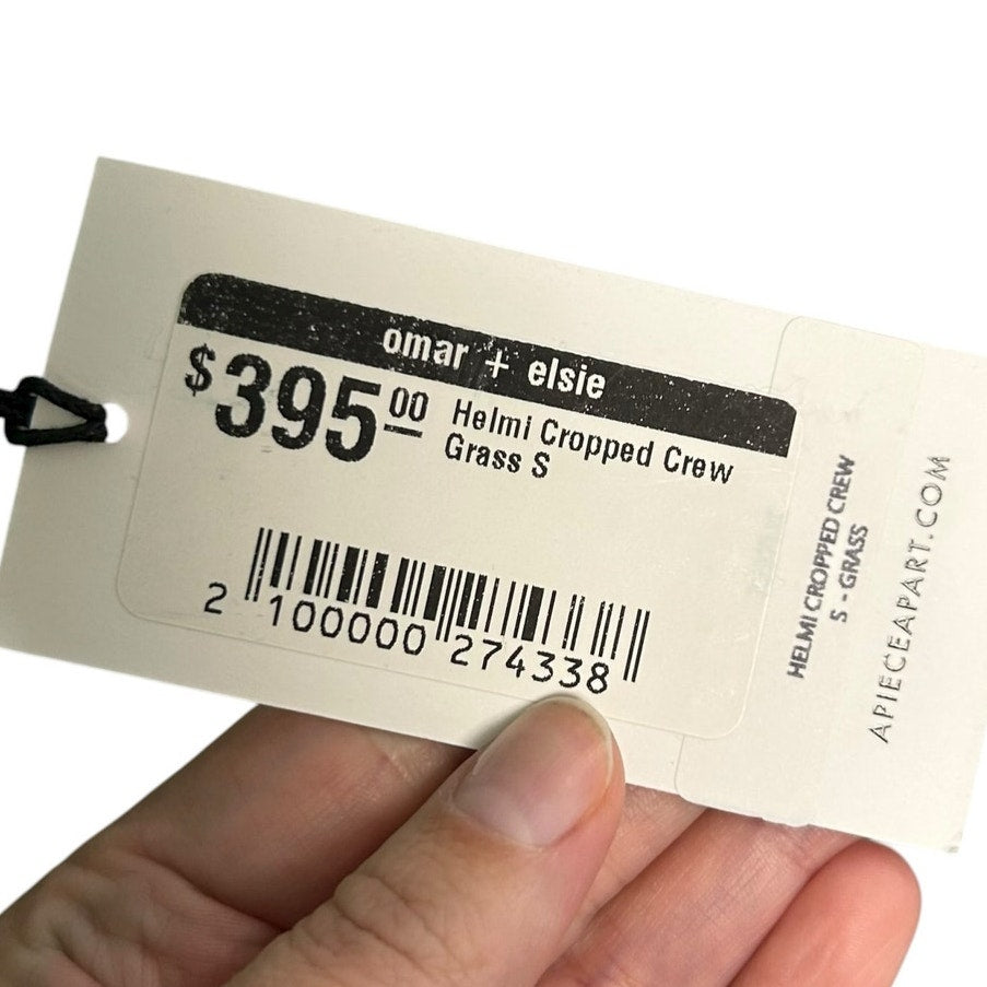 NWT Apiece Apart Grass Green Helmi Cropped Crewneck Linen Sweater Womens Small