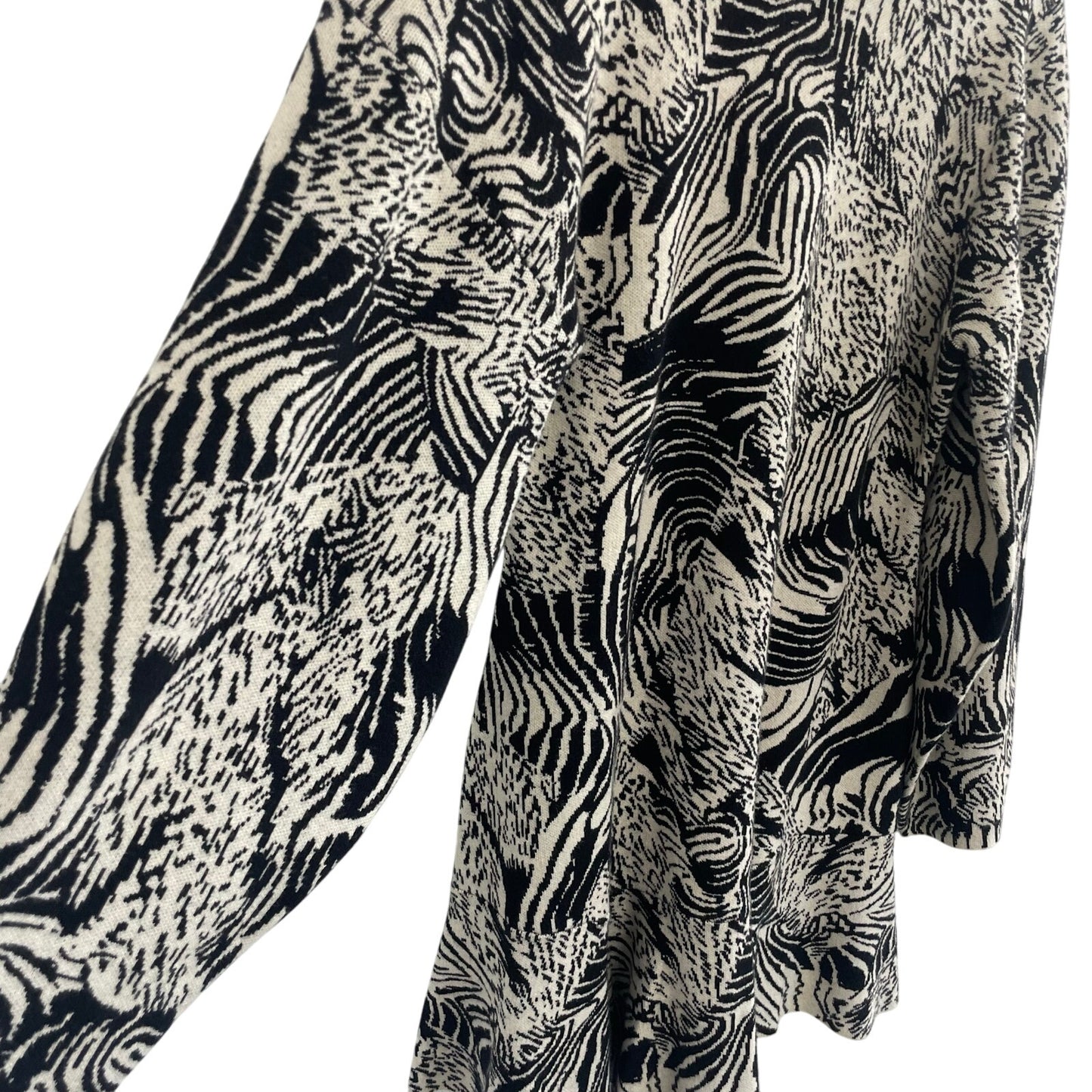 Anthropologie Slim Ruffle Knit Mini Sweater Dress Black Beige Animal Print Large