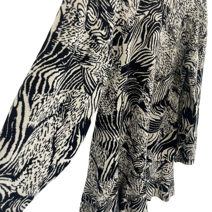 Anthropologie Slim Ruffle Knit Mini Sweater Dress Black Beige Animal Print Large