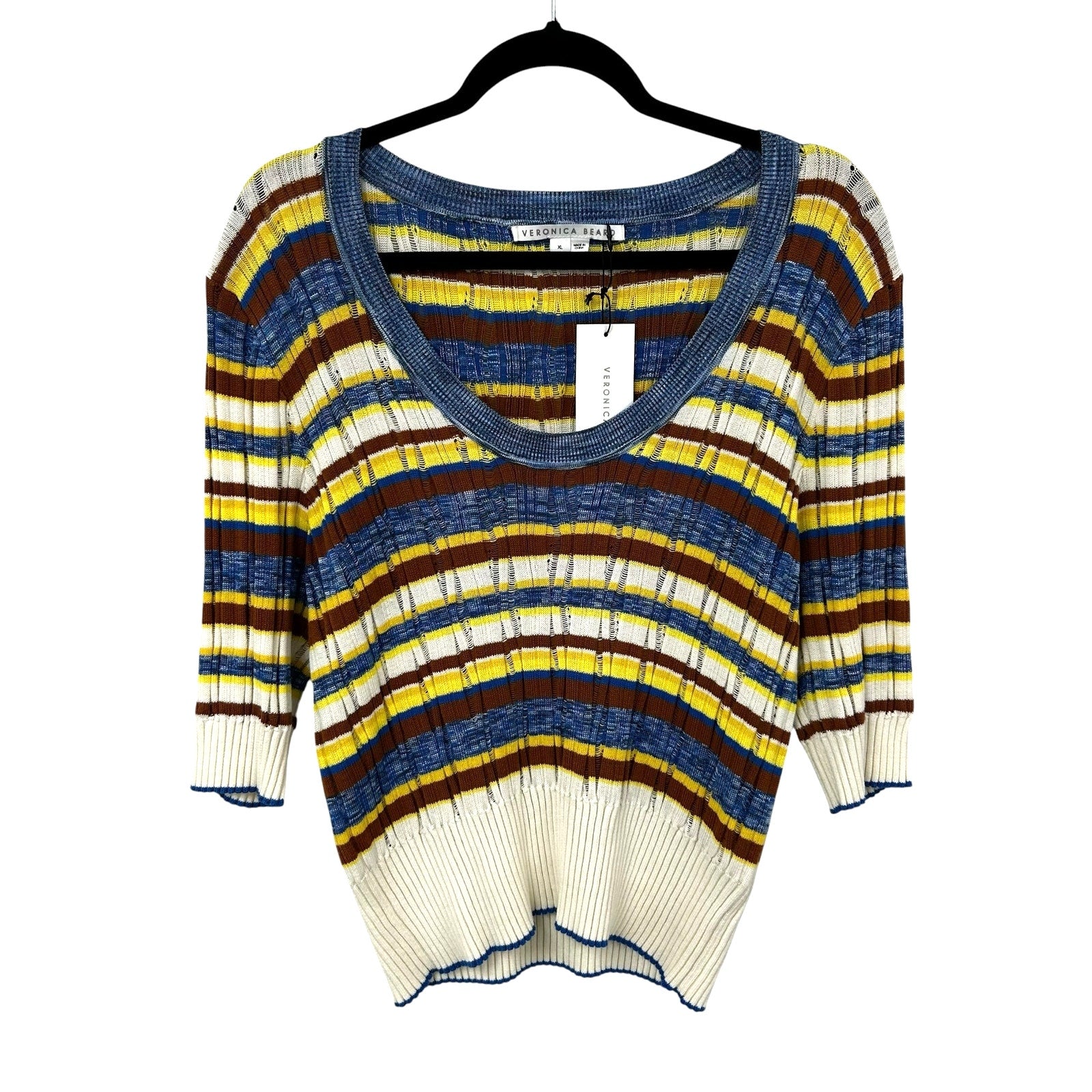 NWT Veronica Beard Stripe Chantal Scoop Neck Ribbed Pullover Sweater Womens XL