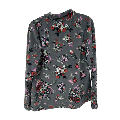 Vera Bradley Gray Hope Blooms Snap Collar Sporty Fleece Pullover Womens Medium