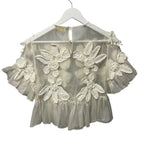 NWT Ulla Johnson Handmade Pearled Ivory Crochet Aliya Organza Blouse Womens 2