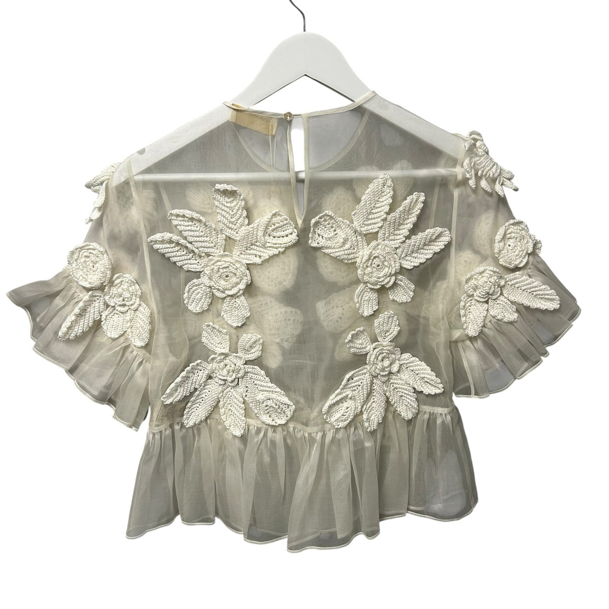 NWT Ulla Johnson Handmade Pearled Ivory Crochet Aliya Organza Blouse Womens 2