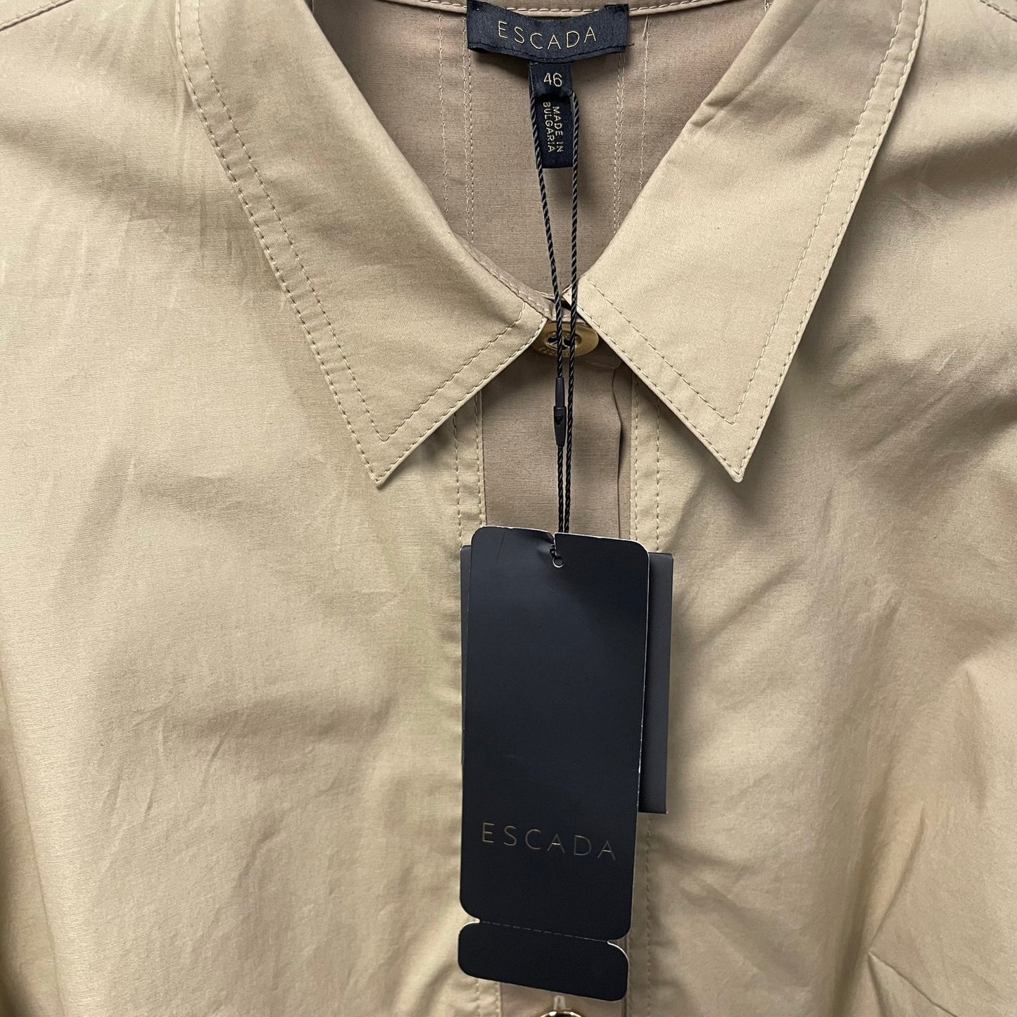 NWT Escada Button Up Cotton Blend Midi Shirt Dress Sand Dune Womens 46 / US 16
