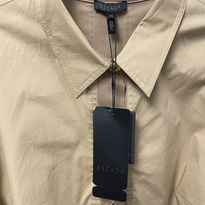NWT Escada Button Up Cotton Blend Midi Shirt Dress Sand Dune Womens 46 / US 16