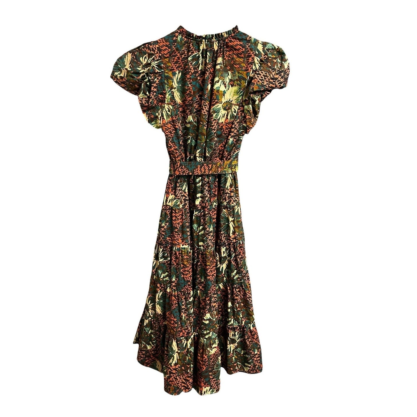 Ulla Johnson Prism Floral Print Puff Sleeve Self Tie Ottilie Midi Dress Womens 6