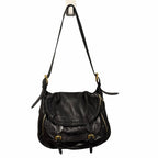 Alexander McQueen Black Leather Front Flap Messenger Handbag Gold Toned Hardware
