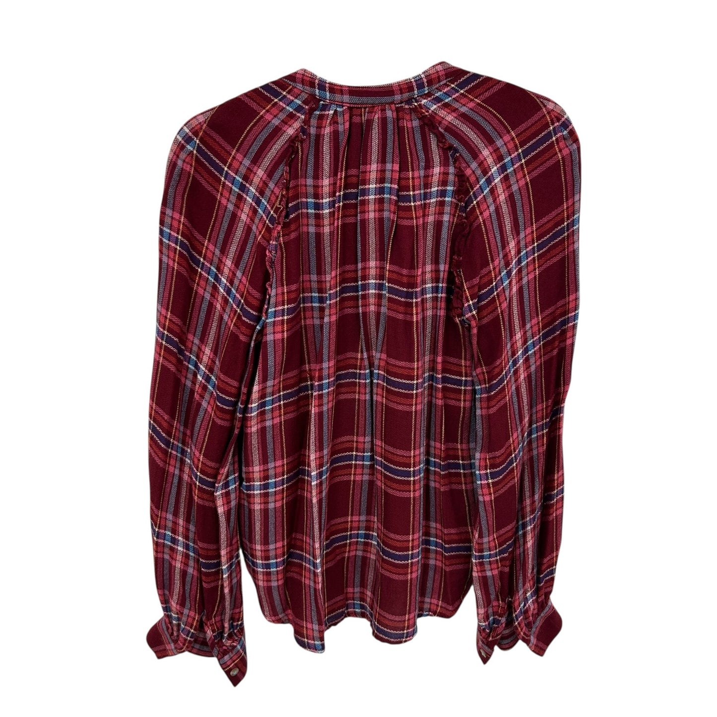 Pilcro Pink Red Blue Combo Plaid Ruffle Trim Button Down Shirt Womens Medium