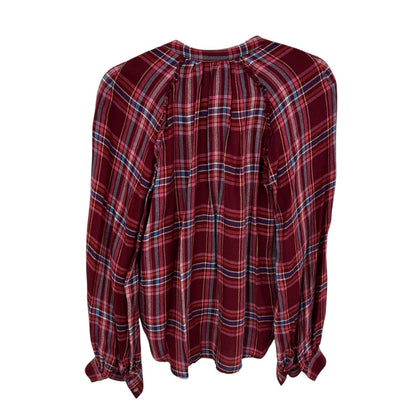 Pilcro Pink Red Blue Combo Plaid Ruffle Trim Button Down Shirt Womens Medium