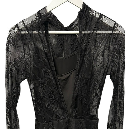 NWT Macgraw Black Immortal Dress Chantilly-Lace Midi Dress Womens US 2