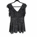 LoveShackFancy Pure Silk Black White Star Print Ruffled Mini Dress Womens 10