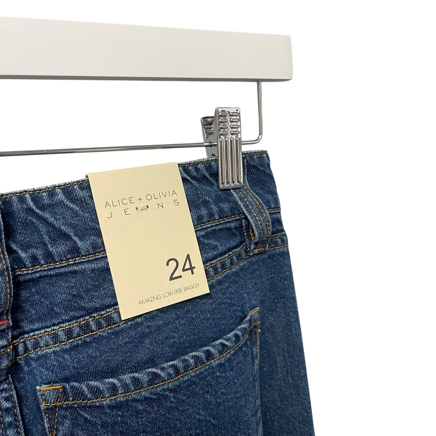 NWT Alice + Olivia Amazing Low Rise Baggy Jean Dark Rinse Star Embellished 24