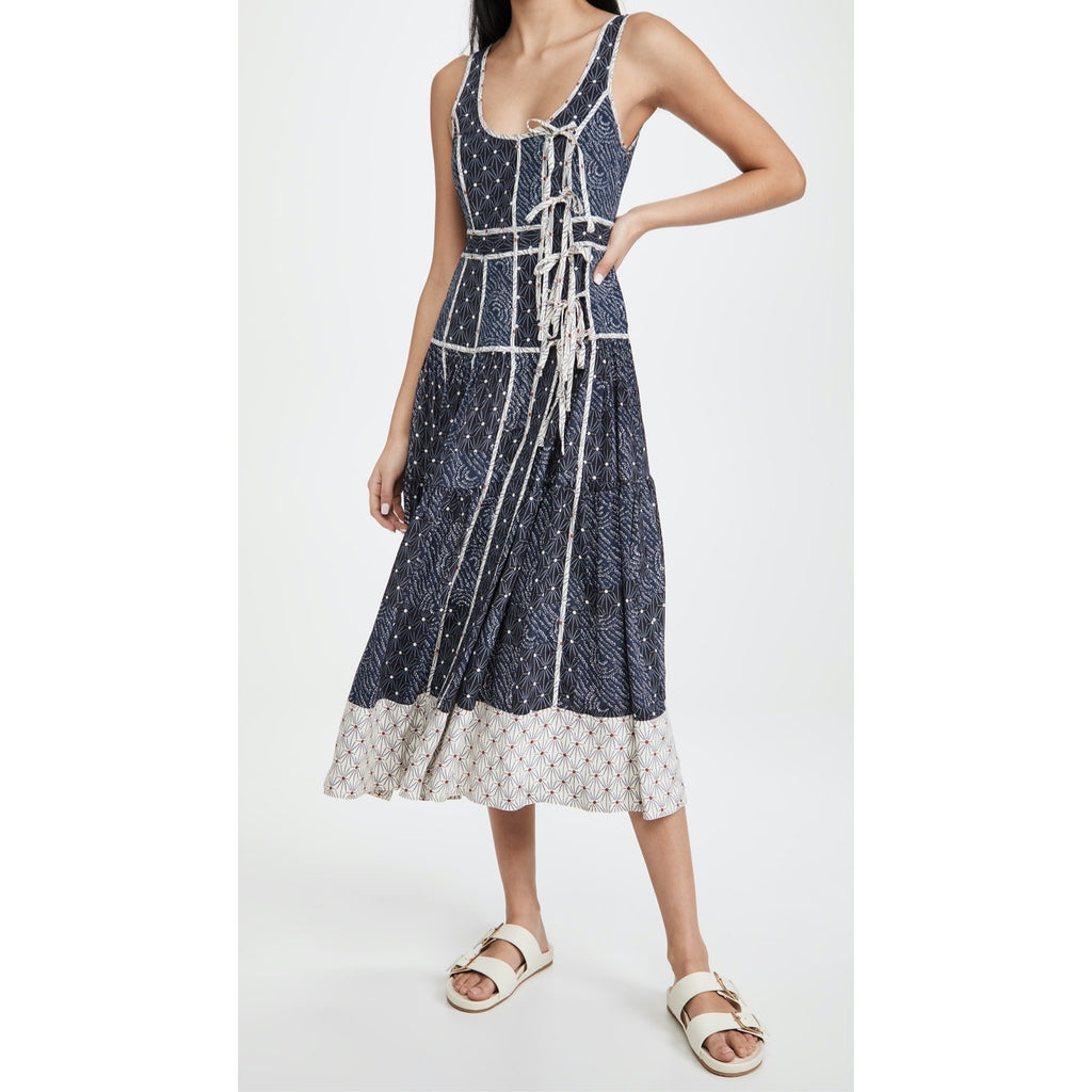 NWT Ulla Johnson Twilight Keira Printed Sleeveless Tie Midi Dress Womens 4 Boho