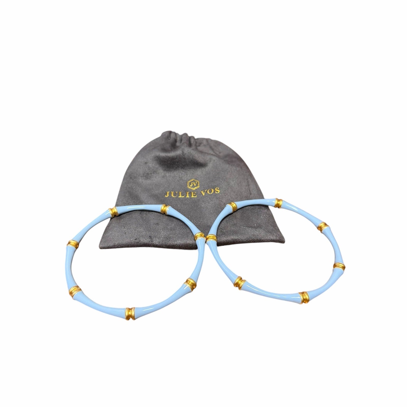 Julie Vos 18K Gold Plated Enamel Bangle Bracelet Set Chalcedony Blue