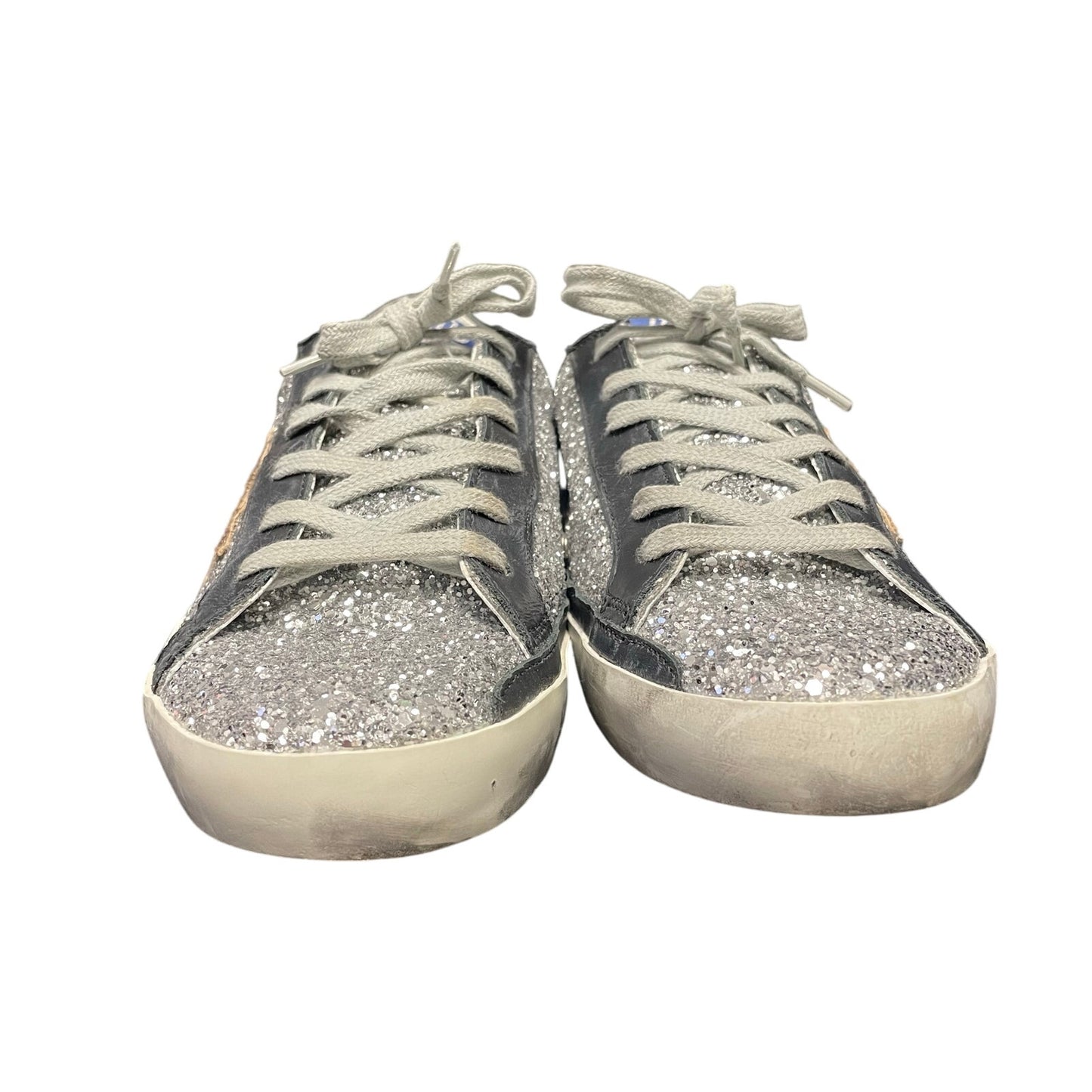 Golden Goose Superstar Silver Glitter Animal Print Star Sneakers Size 39 / US 9