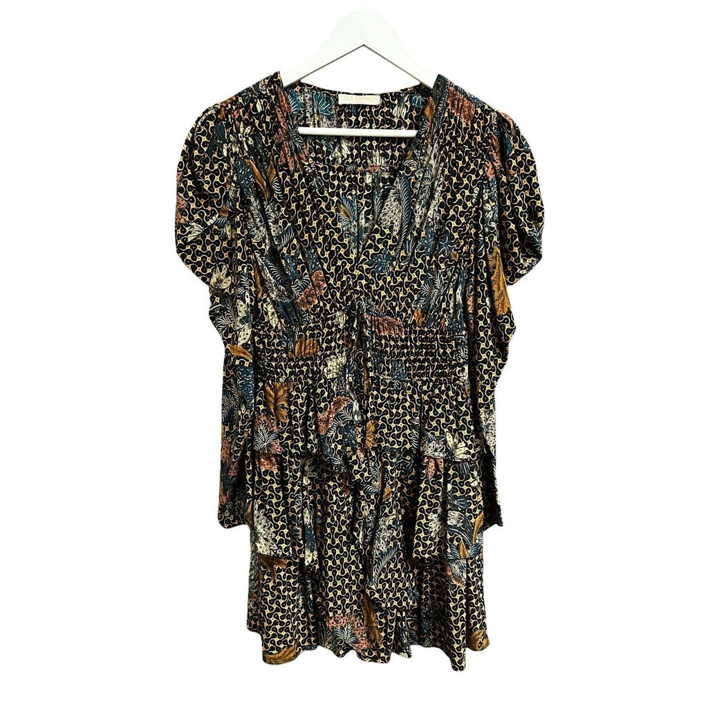 Ulla Johnson Gerbera Floral Print Long Puff Sleeve Oni Silk Mini Dress Womens 6