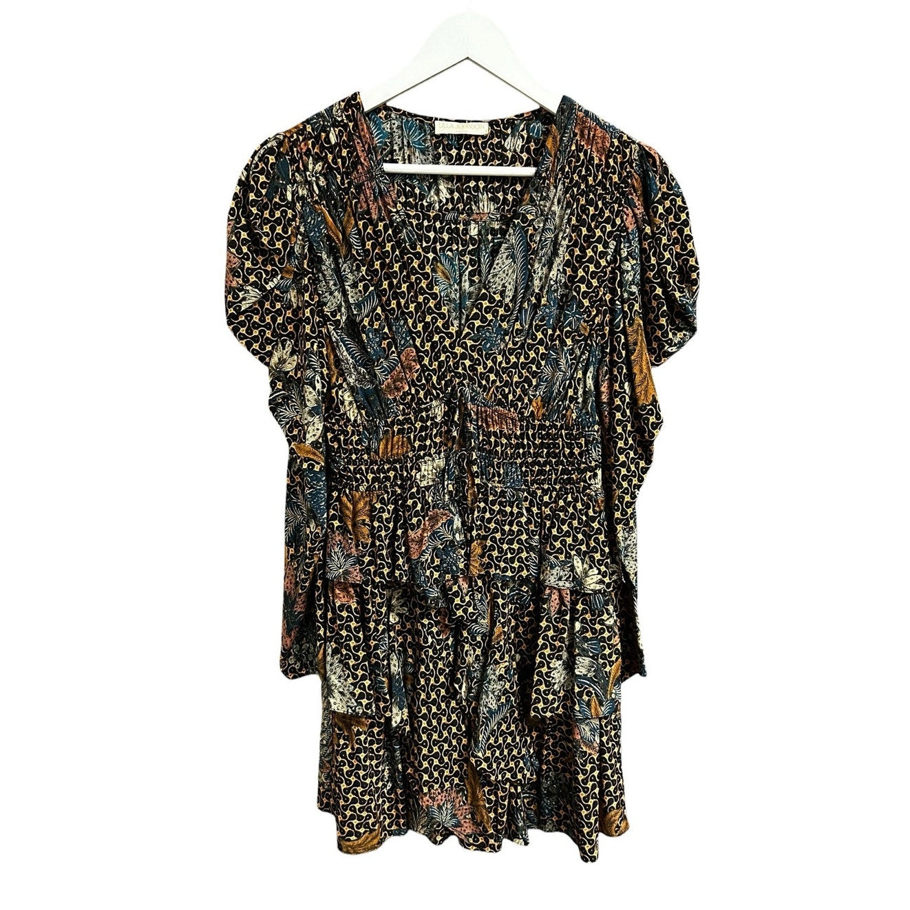 Ulla Johnson Gerbera Floral Print Long Puff Sleeve Oni Silk Mini Dress Womens 6